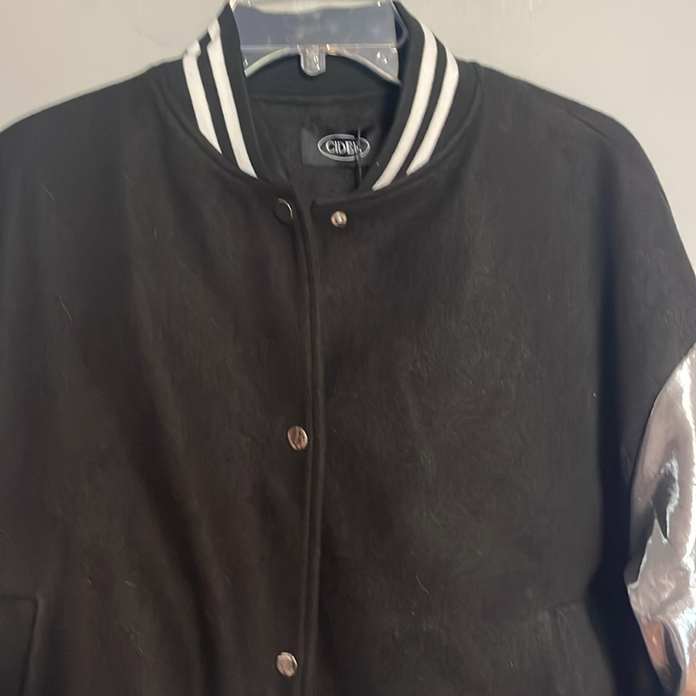 Cider Black Bomber Jacket With Silver Metallic Sleeves View 2